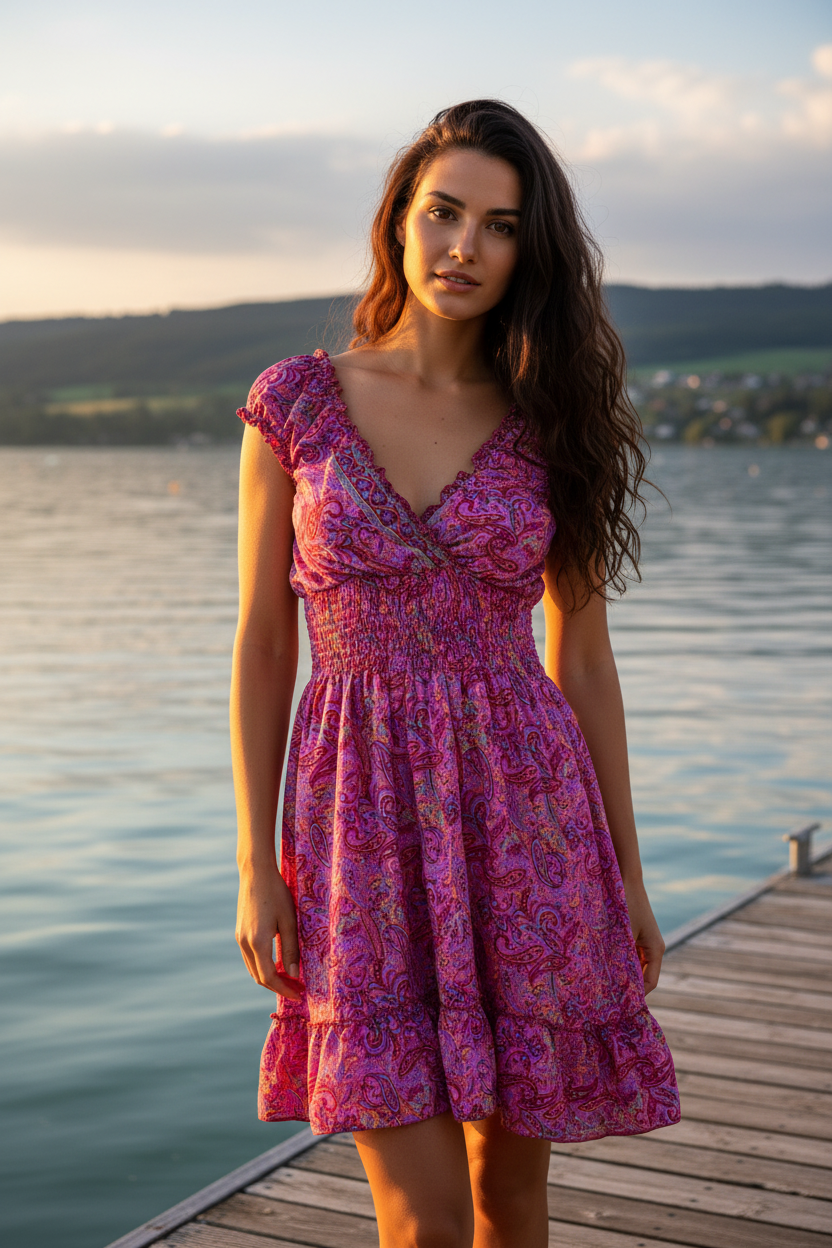 Sommerkleid Boho Pink Magenta Paisley Bodensee