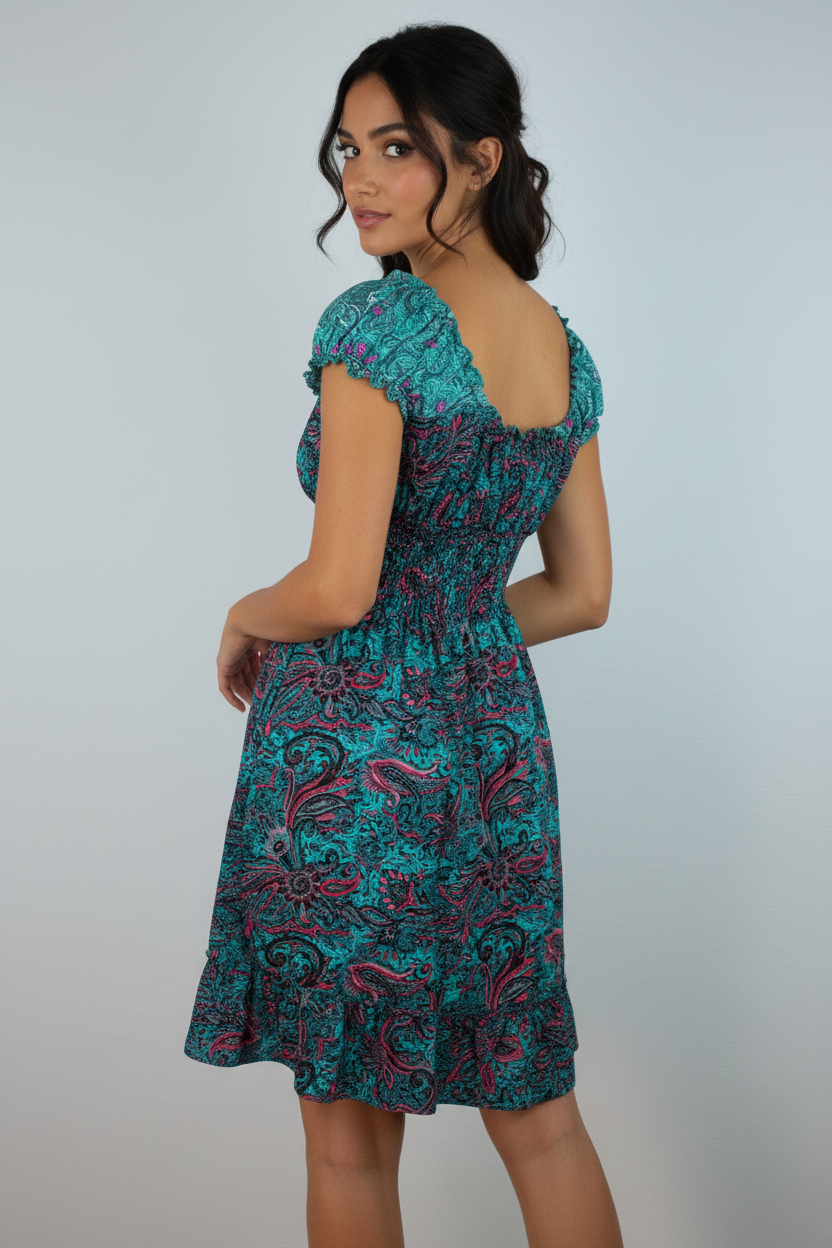 Sommerkleid Alia Türkis/Pink – KI Rückseite