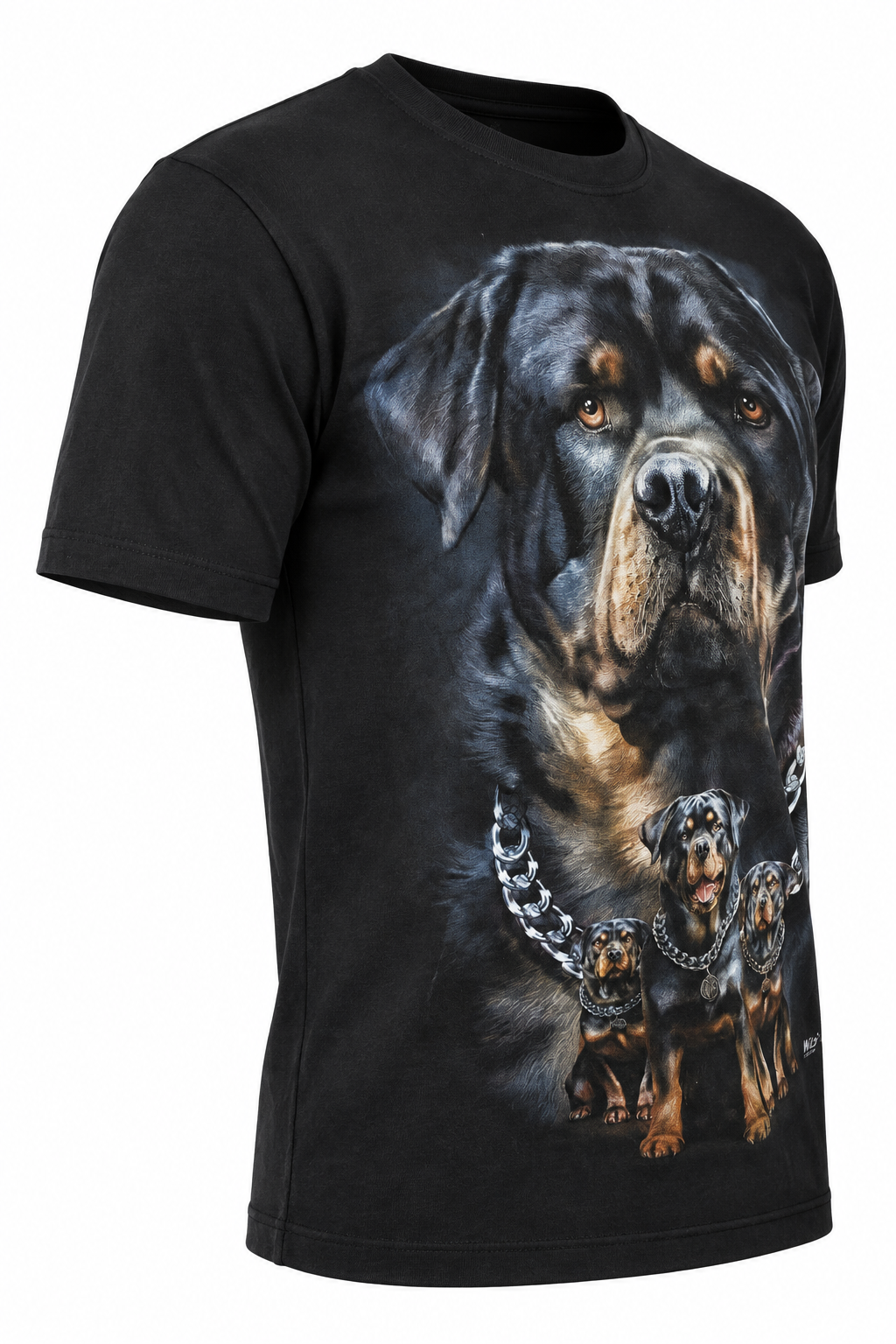 Rottweiler Pack T-Shirt in der Seitenansicht auf digitalem Shop-Weiß
