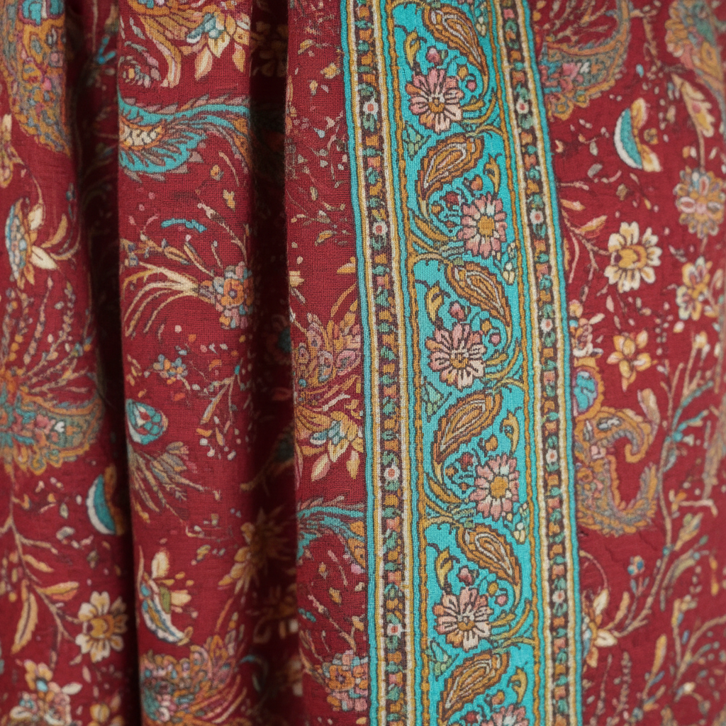 Boho Maxi Kleid Bordeaux Paisley – Detailbild