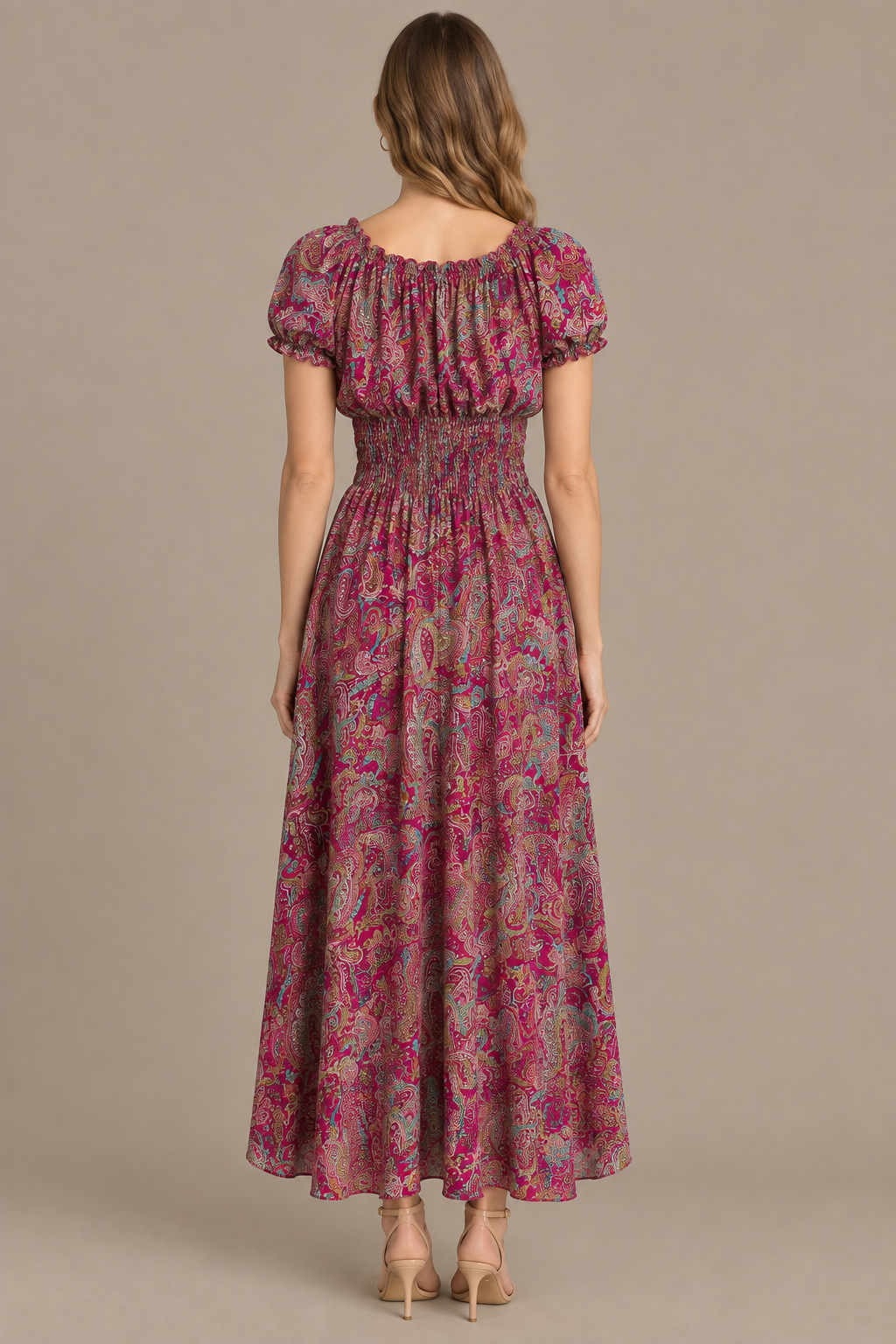Boho Kleid in Bordeaux und Pink – Rückansicht