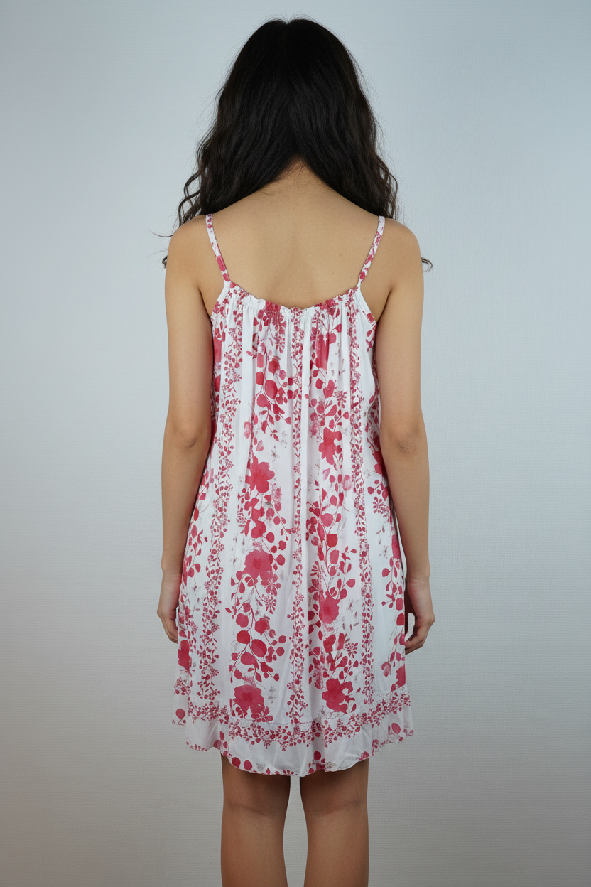 Sommerkleid Blumenprint Weiß Rosa hinten