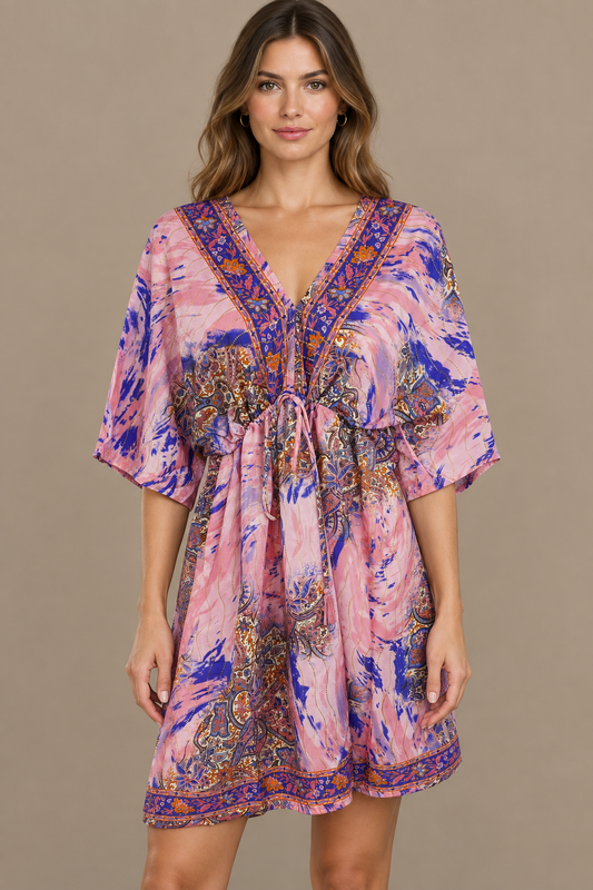 Boho Tunika in Rosé und Violett – Vorderansicht im Studio