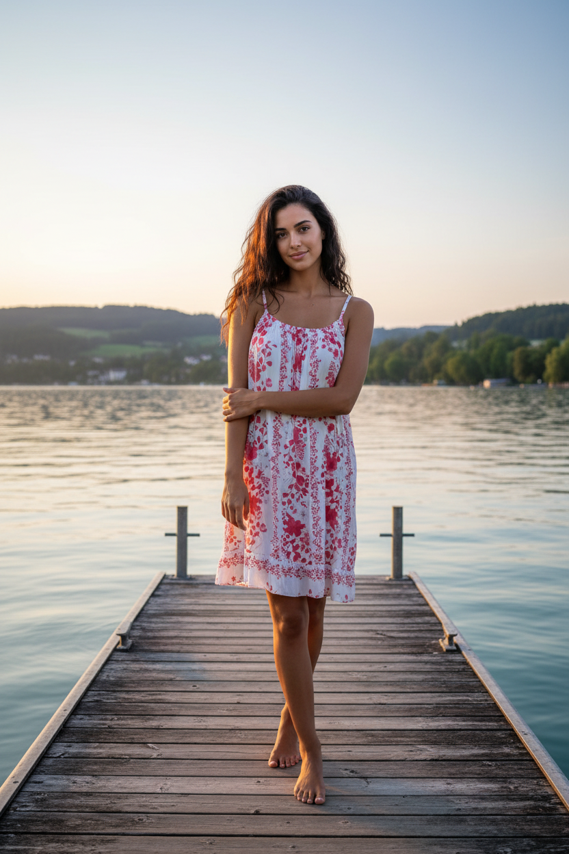 Sommerkleid Blumenprint Weiß Rosa Bodensee
