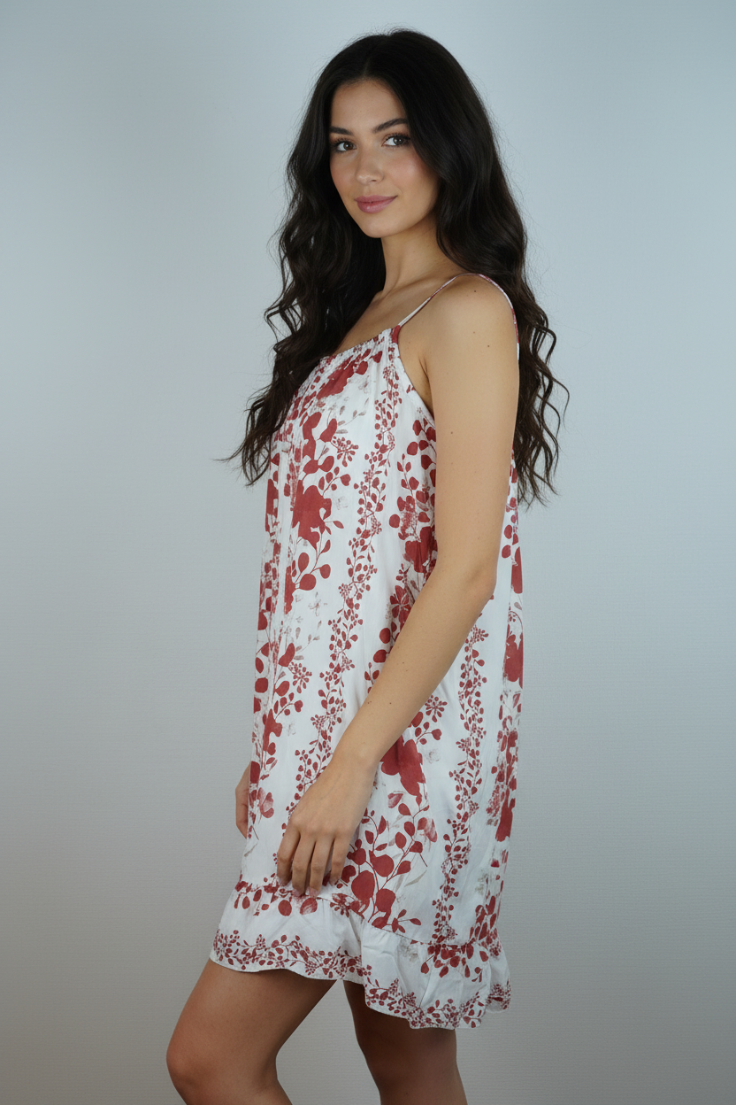 Sommerkleid Blumenprint Weiß Terrakotta Seite