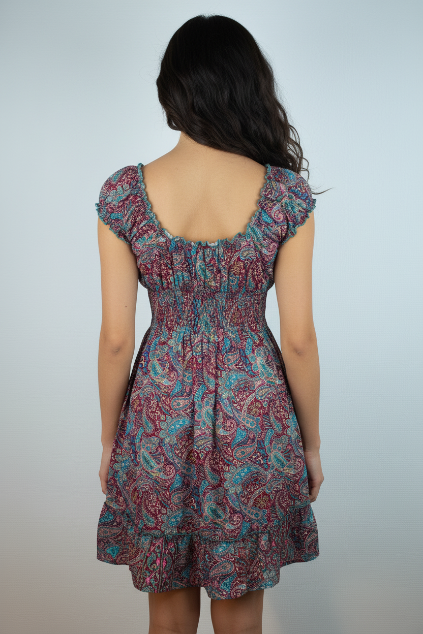 Sommerkleid Boho Bordeaux Paisley hinten