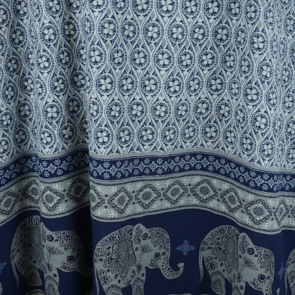 Sommerkleid Maya Dunkelblau – Elefanten-Detailshot