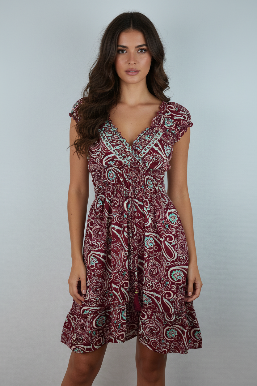 Sommerkleid Alia Bordeaux – KI Vorderseite