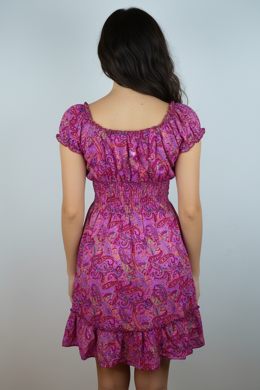 Sommerkleid Boho Pink Magenta Paisley hinten
