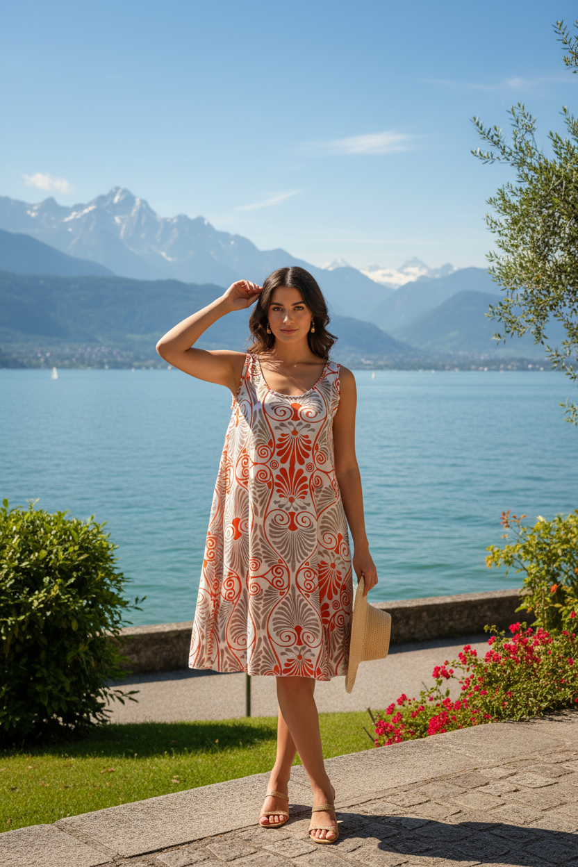 Sommerkleid Art-Déco Orange Groß Bodensee Lifestyle