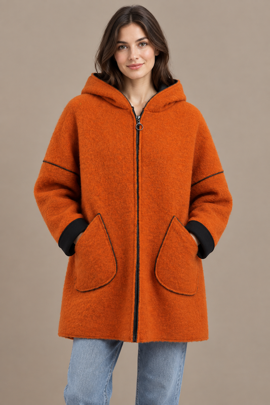 Kapuzenjacke Wollfilz Orange – Studio Hauptbild