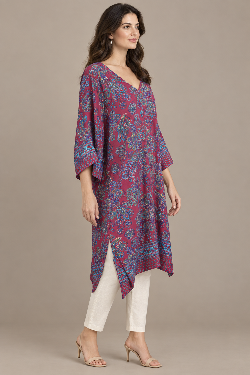 Boho Tunika Bordeaux und Türkis – Seitenansicht