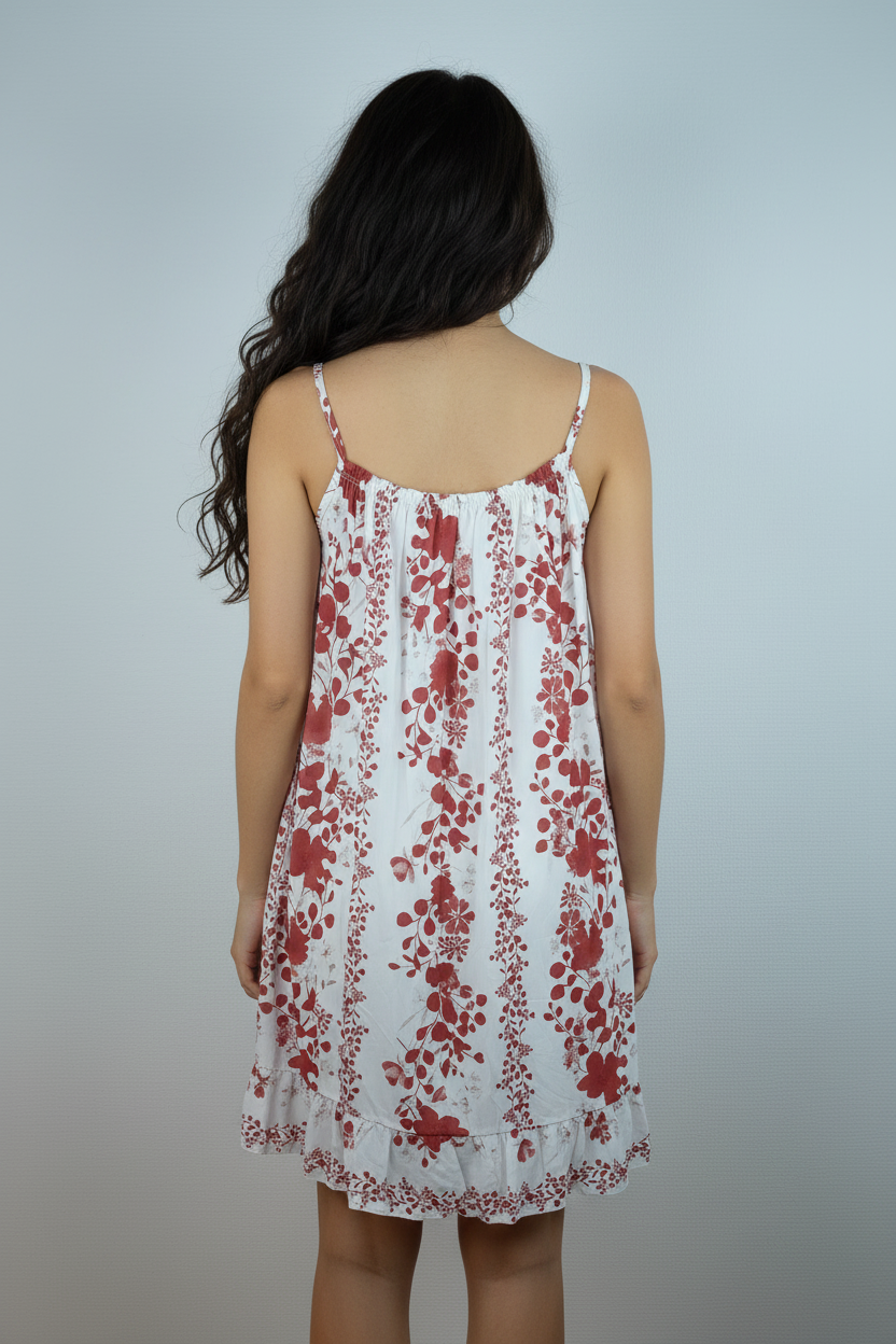 Sommerkleid Blumenprint Weiß Terrakotta hinten
