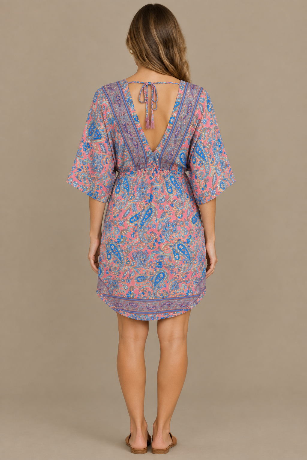 Boho Tunika in Korallrosa und Blau – Rückansicht