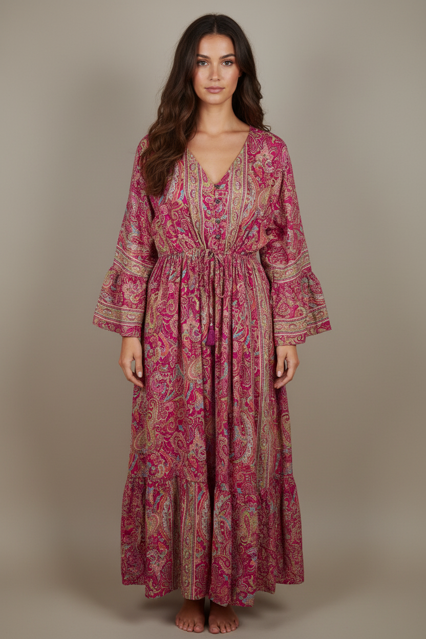 Boho Maxi Kleid Pink Paisley – Studio Hauptbild