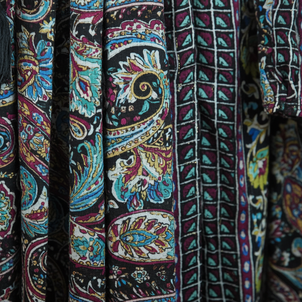 Boho Maxi Kleid Schwarz Paisley – Detailbild