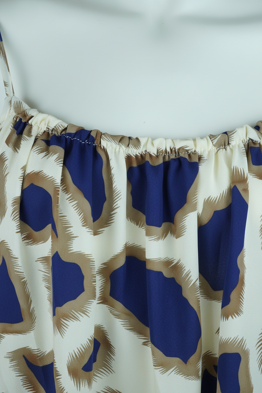 Sommerkleid Animal Print Creme Blau Detail