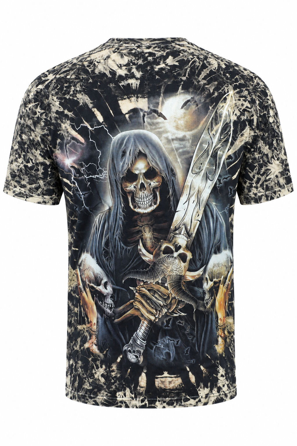 Rückseite des Skull Warrior Tie-Dye T-Shirts mit großem Dark-Fantasy-Motiv