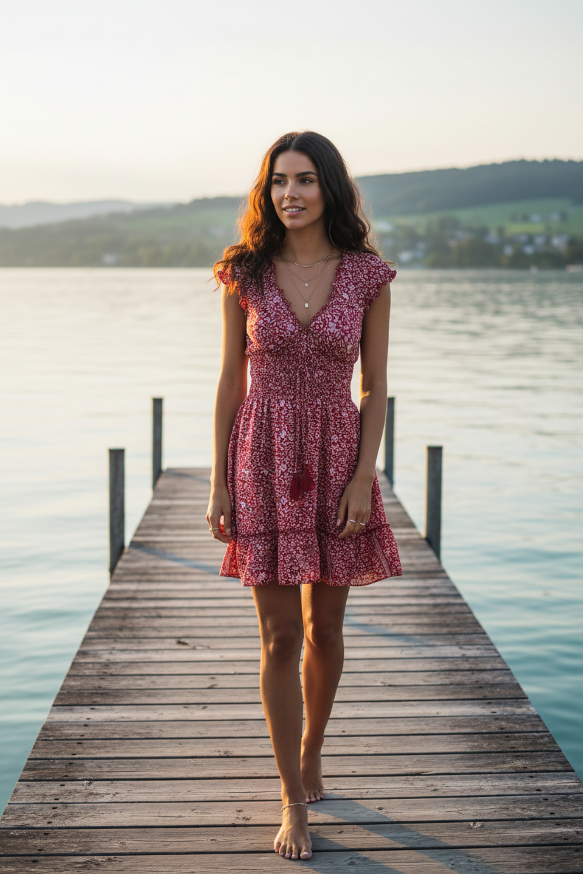 Sommerkleid Boho Rot Blumenprint Bodensee Lifestyle