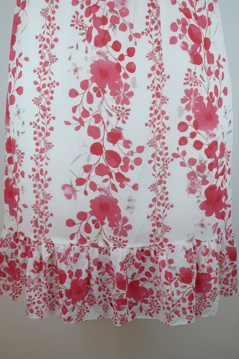 Sommerkleid Blumenprint Weiß Rosa Detail