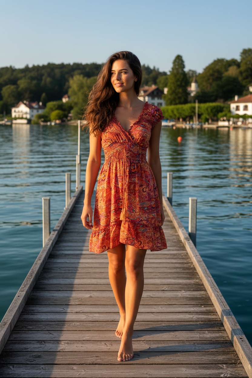 Sommerkleid Alia Rot/Orange Paisley – Bodensee Lifestyle