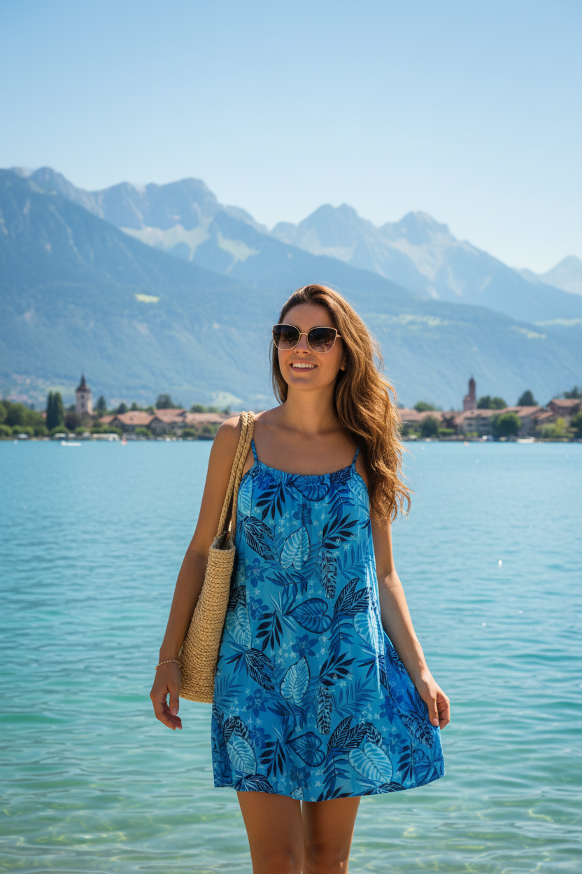 Sommerkleid Tropical Türkis Bodensee KI