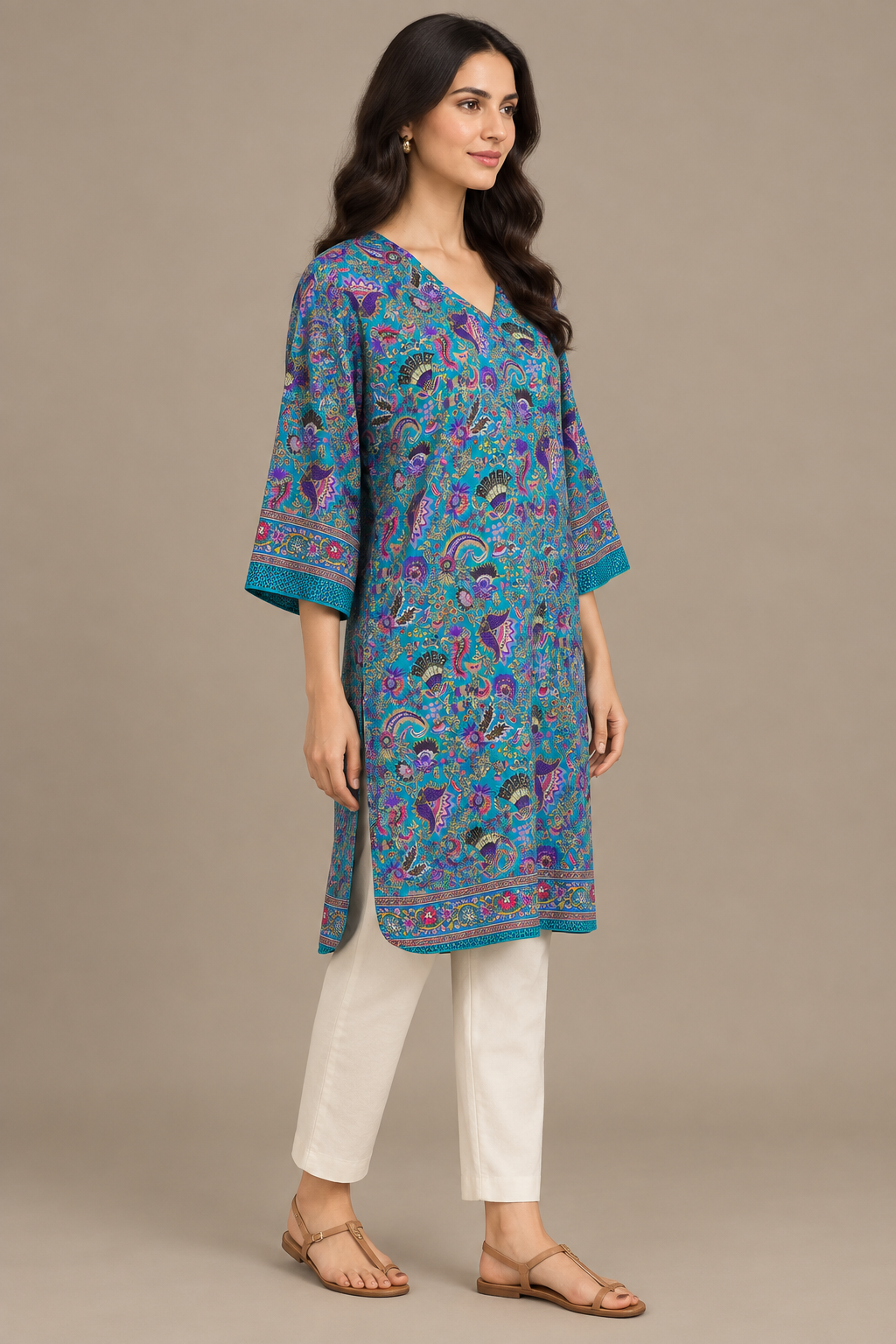 Boho Tunika Türkis und Violett – Seitenansicht
