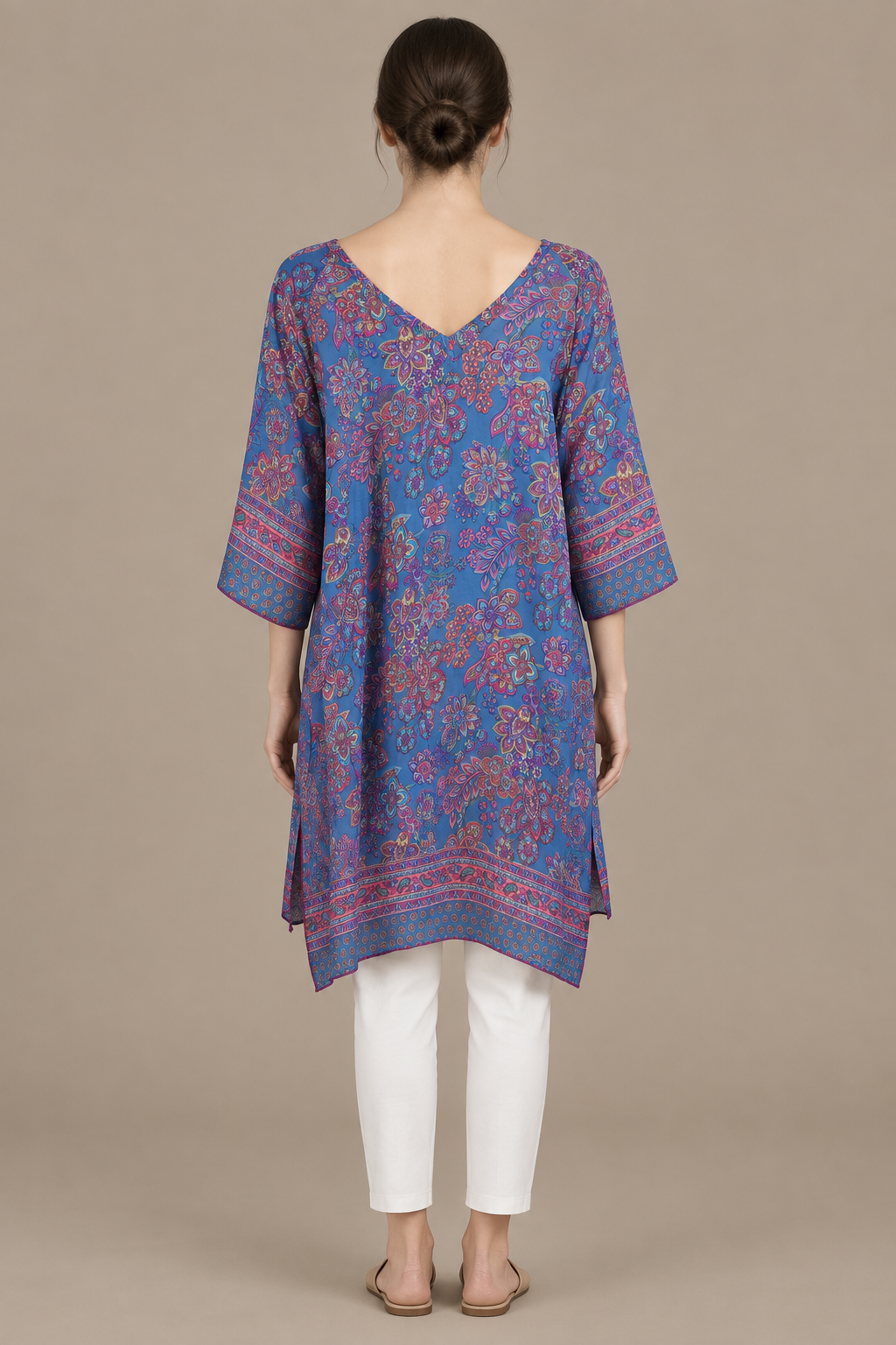 Boho Tunika Taubenblau und Pink – Rückansicht
