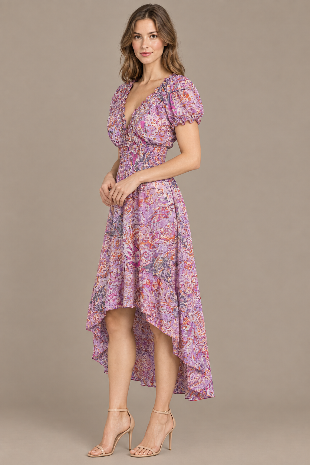 Boho Kleid in Flieder und Rosa – Seitenansicht