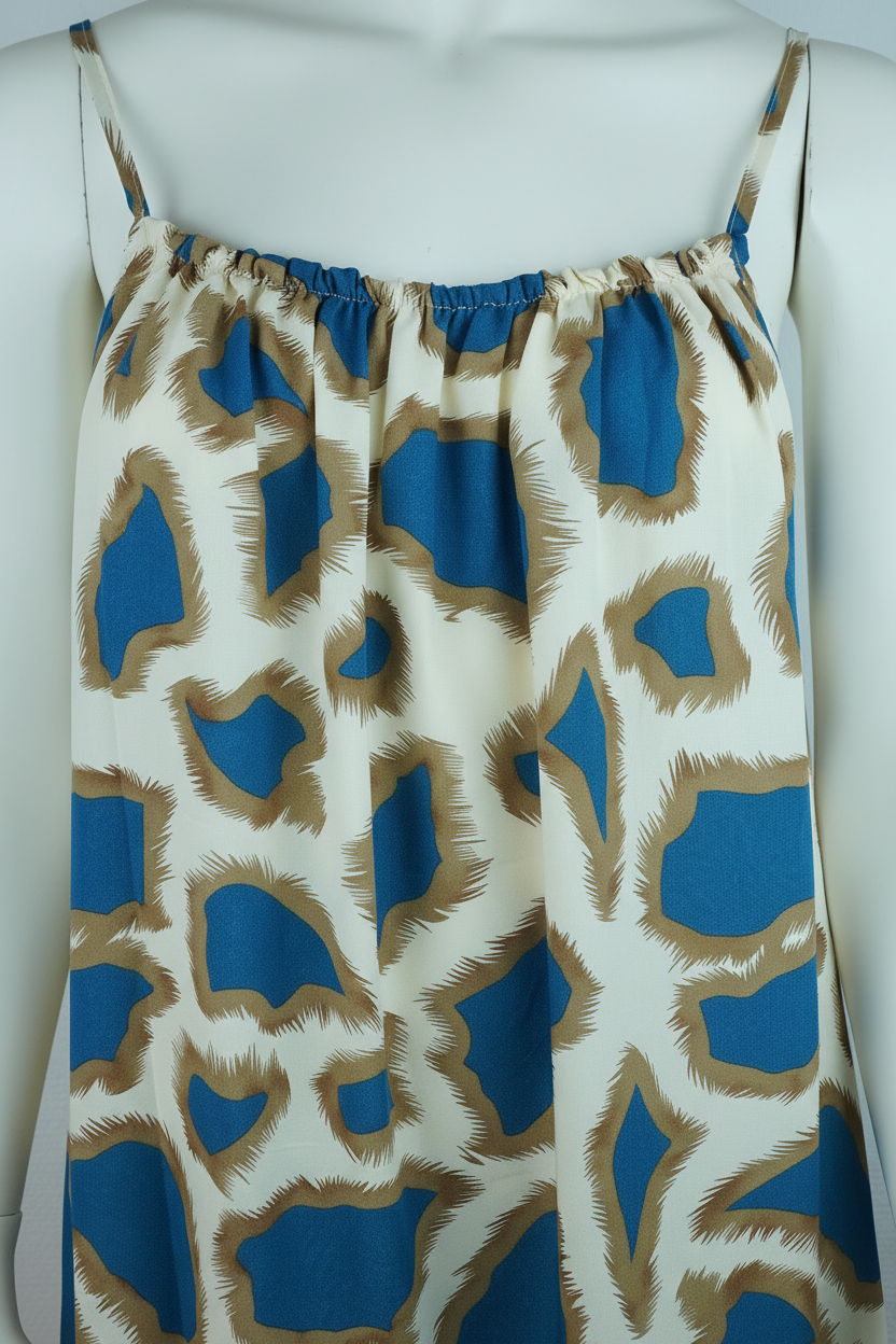 Sommerkleid Animal Print Creme Türkis Detail