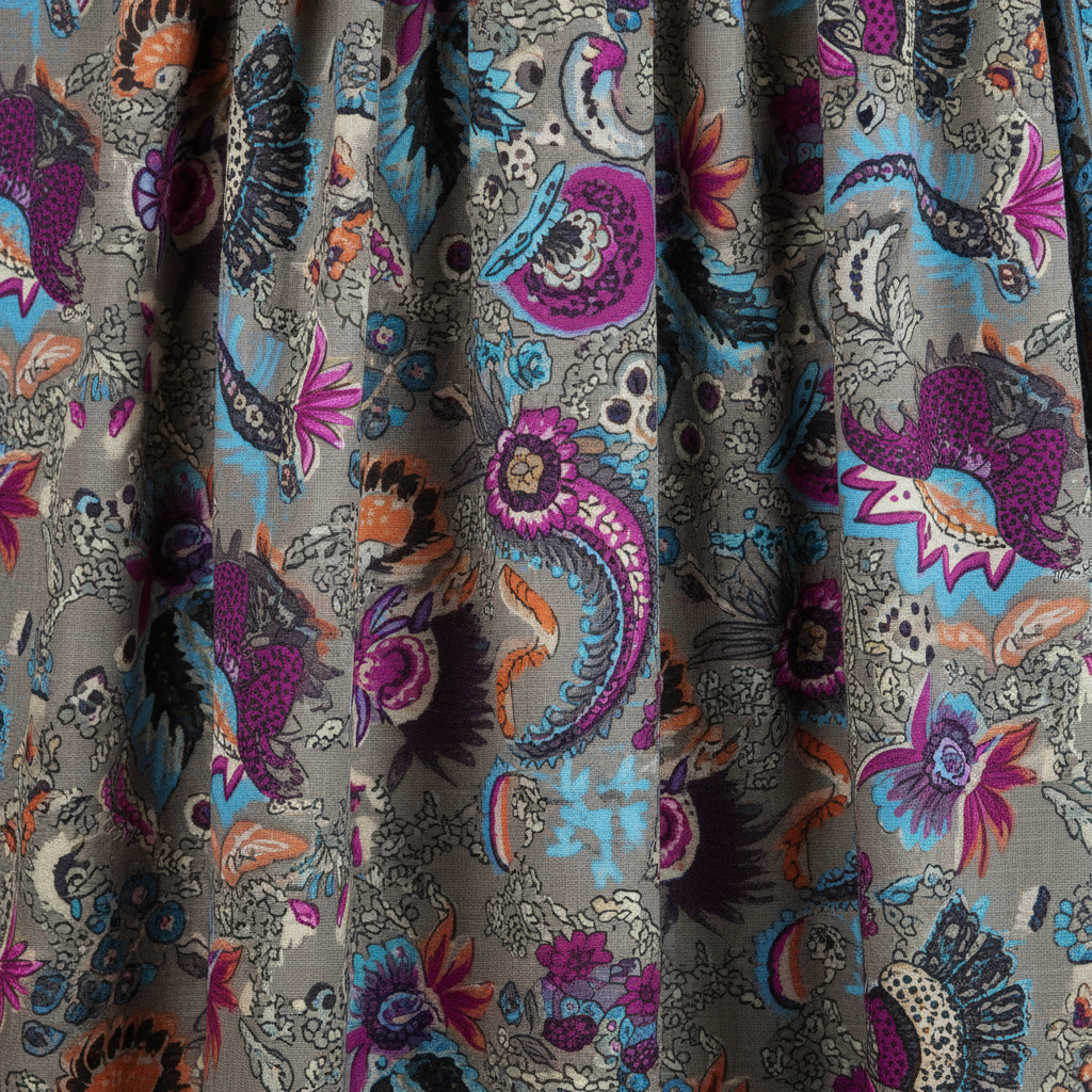 Boho Maxi Kleid Paisley Grau/Lila – Detailshot