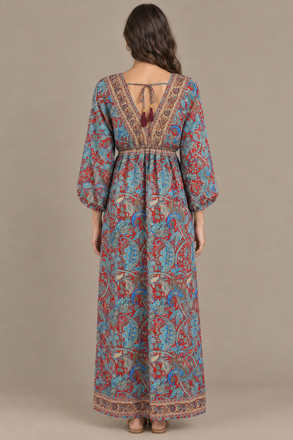 Boho Kaftan in Rot und Blau – Rückansicht
