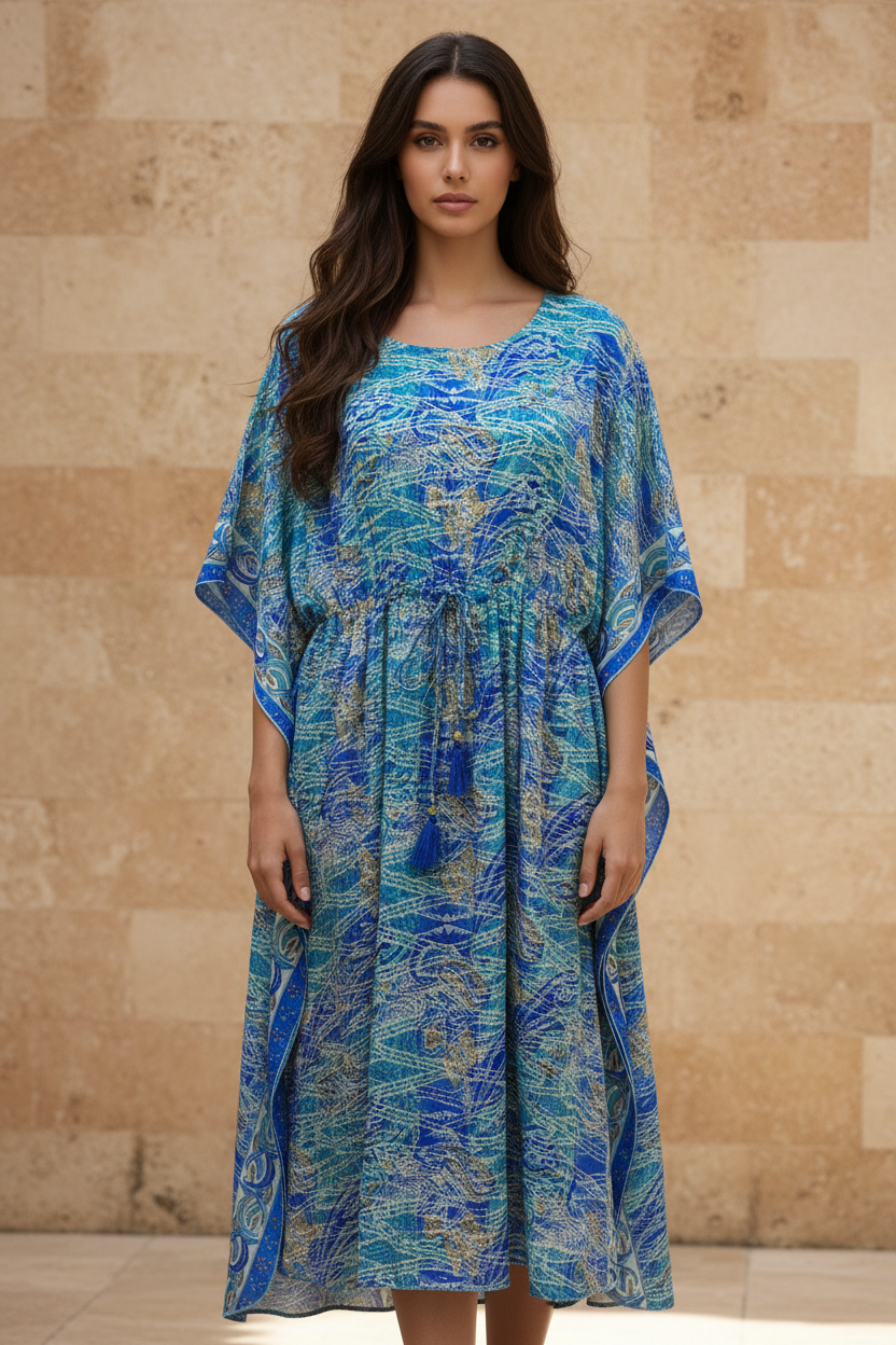 Boho Kaftan Blau Türkis Ozean Paisley – Steinwand