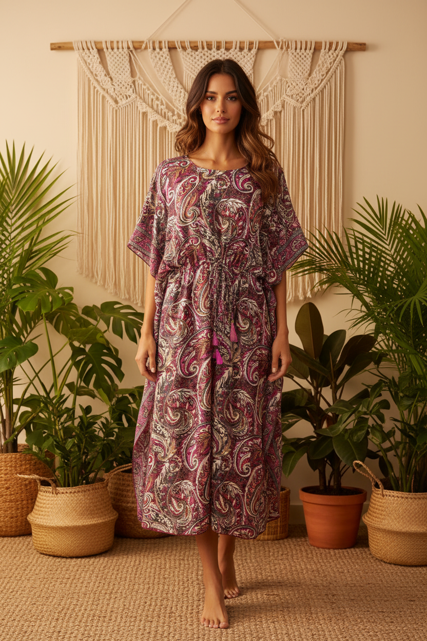 Boho Kaftan Bordeaux Magenta Paisley – Boho