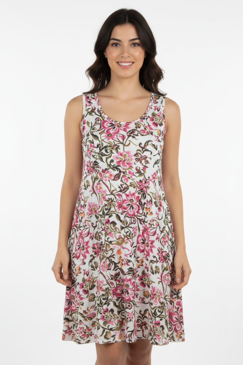 Sommerkleid Blumenprint Pink Vorderansicht