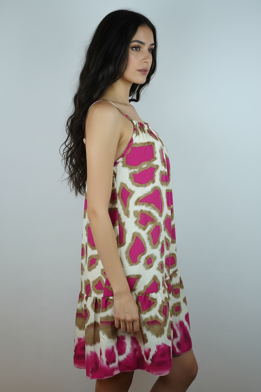 Sommerkleid Animal Print Creme Pink Seite