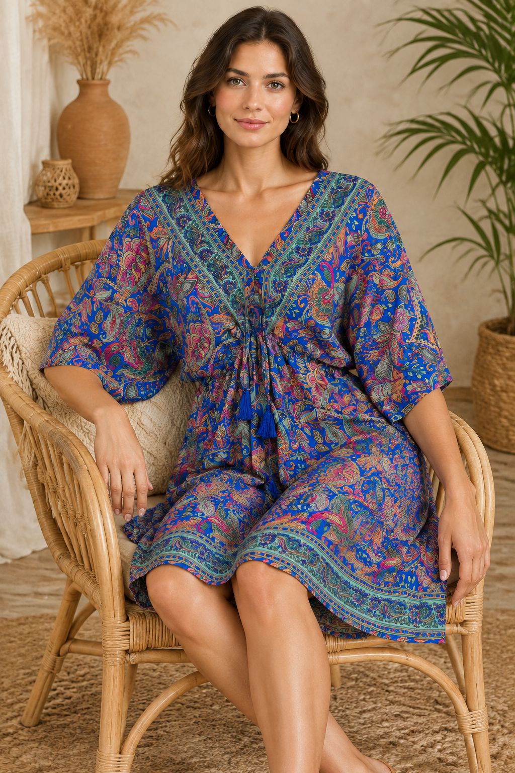 Boho Tunika Multicolor – sitzende Ansicht