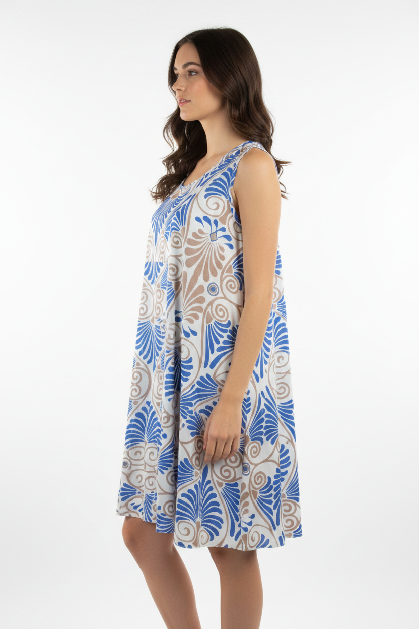 Sommerkleid Art-Déco Blau Groß Seitenansicht