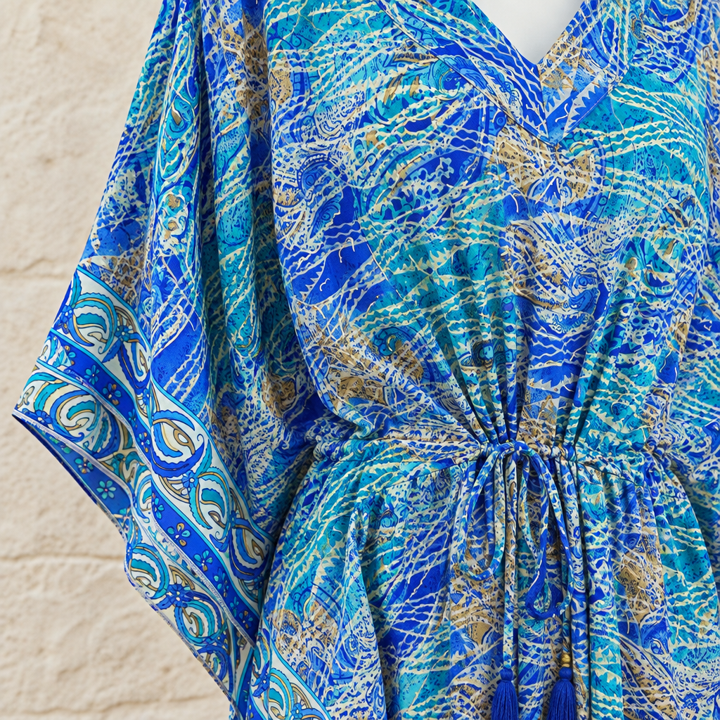 Boho Kaftan Lagunen-Blau Türkis – Detailaufnahme