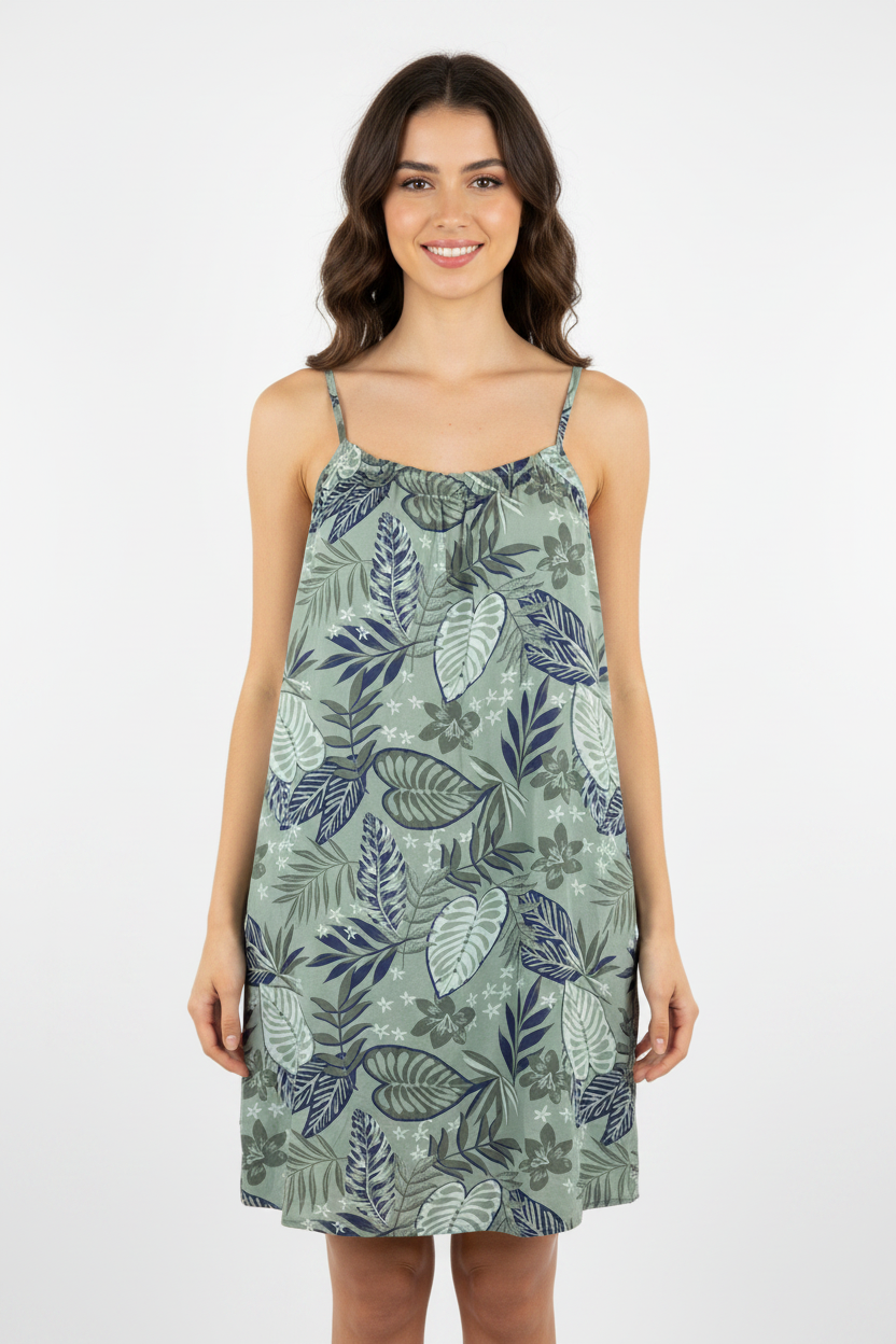 Sommerkleid Tropical Salbei Vorderansicht KI