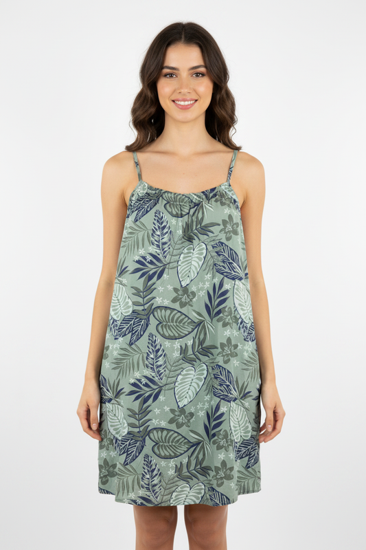 Sommerkleid Tropical Salbei Vorderansicht KI