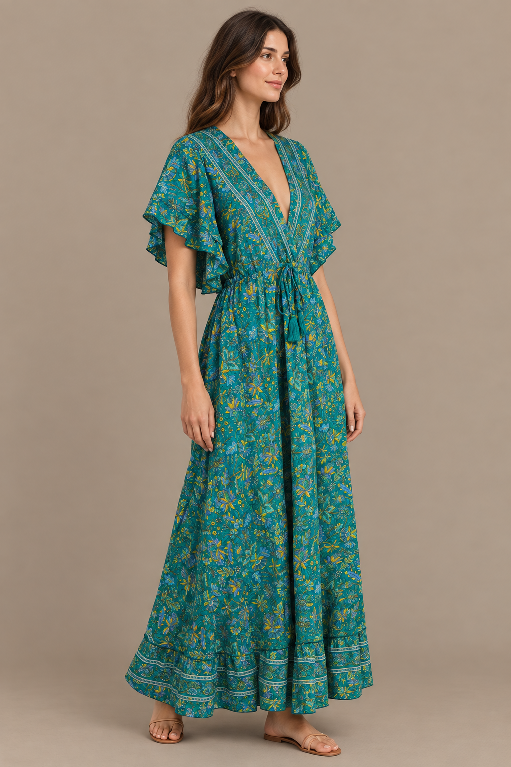 Boho Maxikleid Türkis Petrol – Seitenansicht
