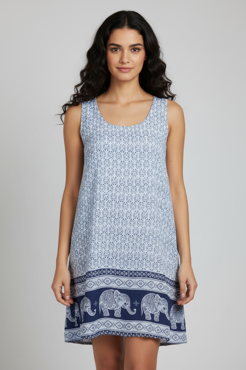 Sommerkleid Maya Weiß/Blau – KI Vorderseite