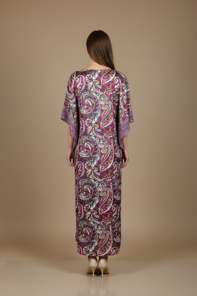 Boho Kaftan Bordeaux Magenta Paisley – Rückseite