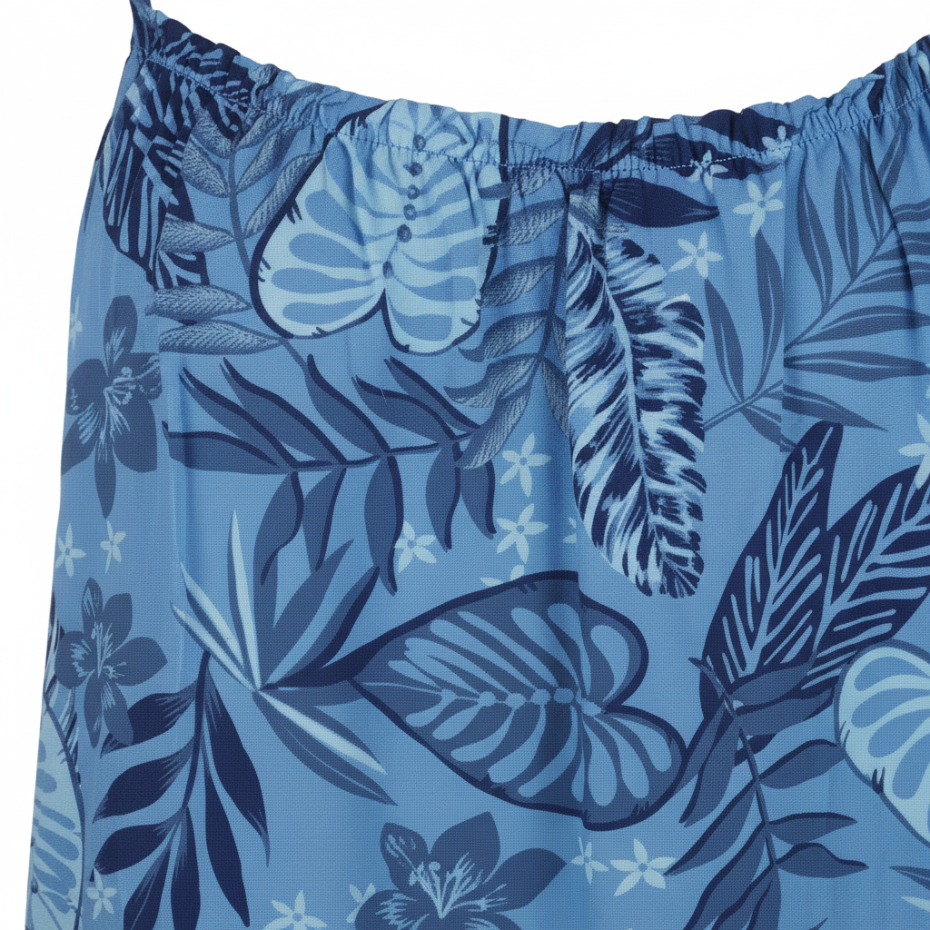 Sommerkleid Tropical Hellblau Detailshot KI