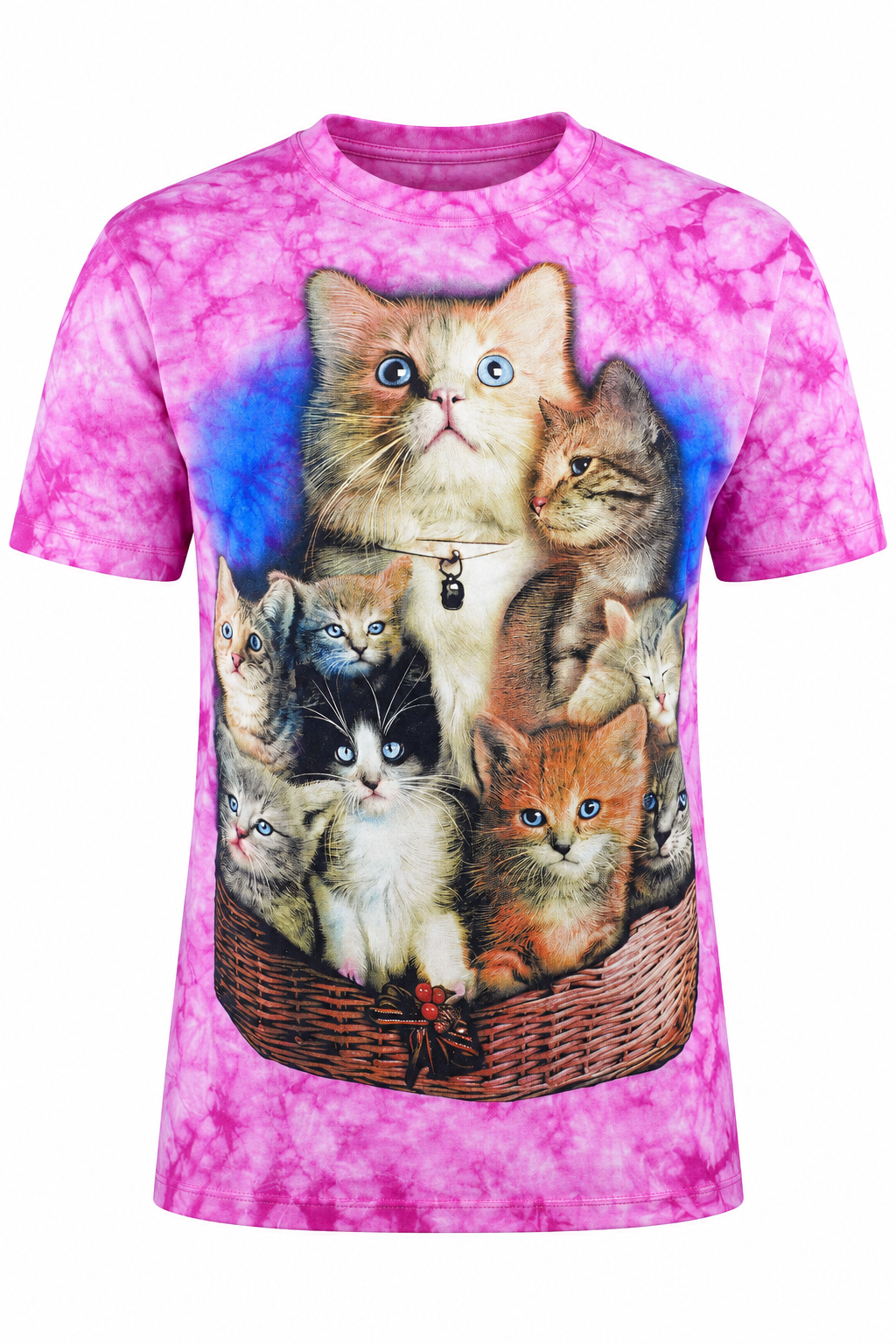 Pinkes Cats in Basket Damen T-Shirt mit Katzenfamilie im Korb