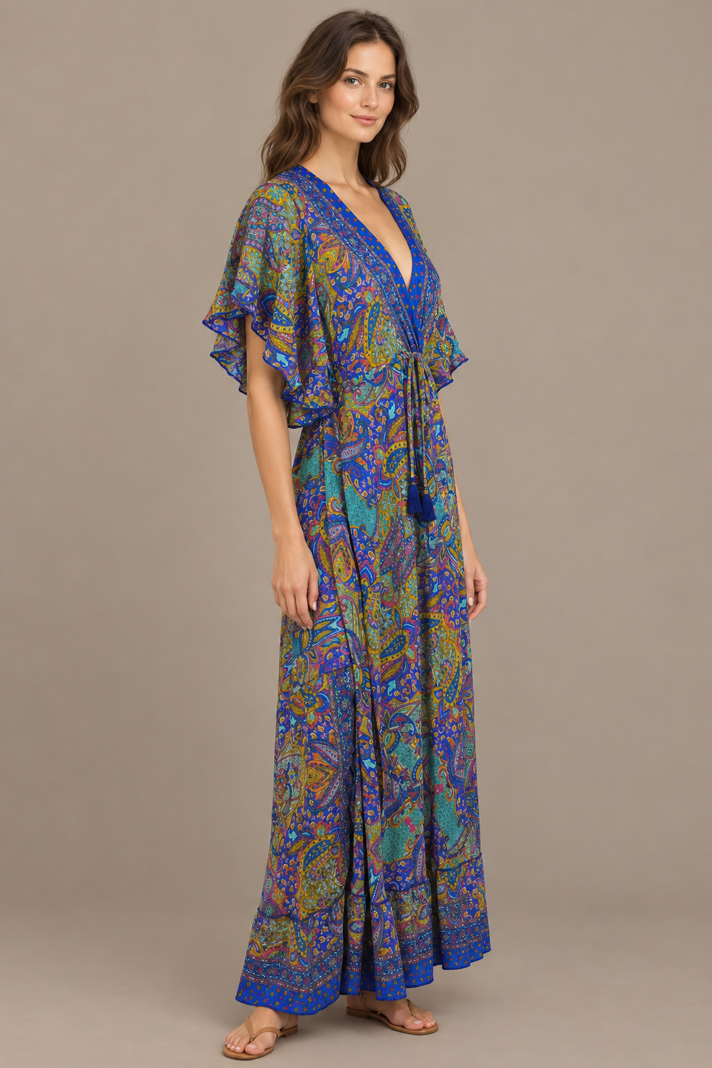 Boho Maxikleid Kobaltblau Türkis – Seitenansicht