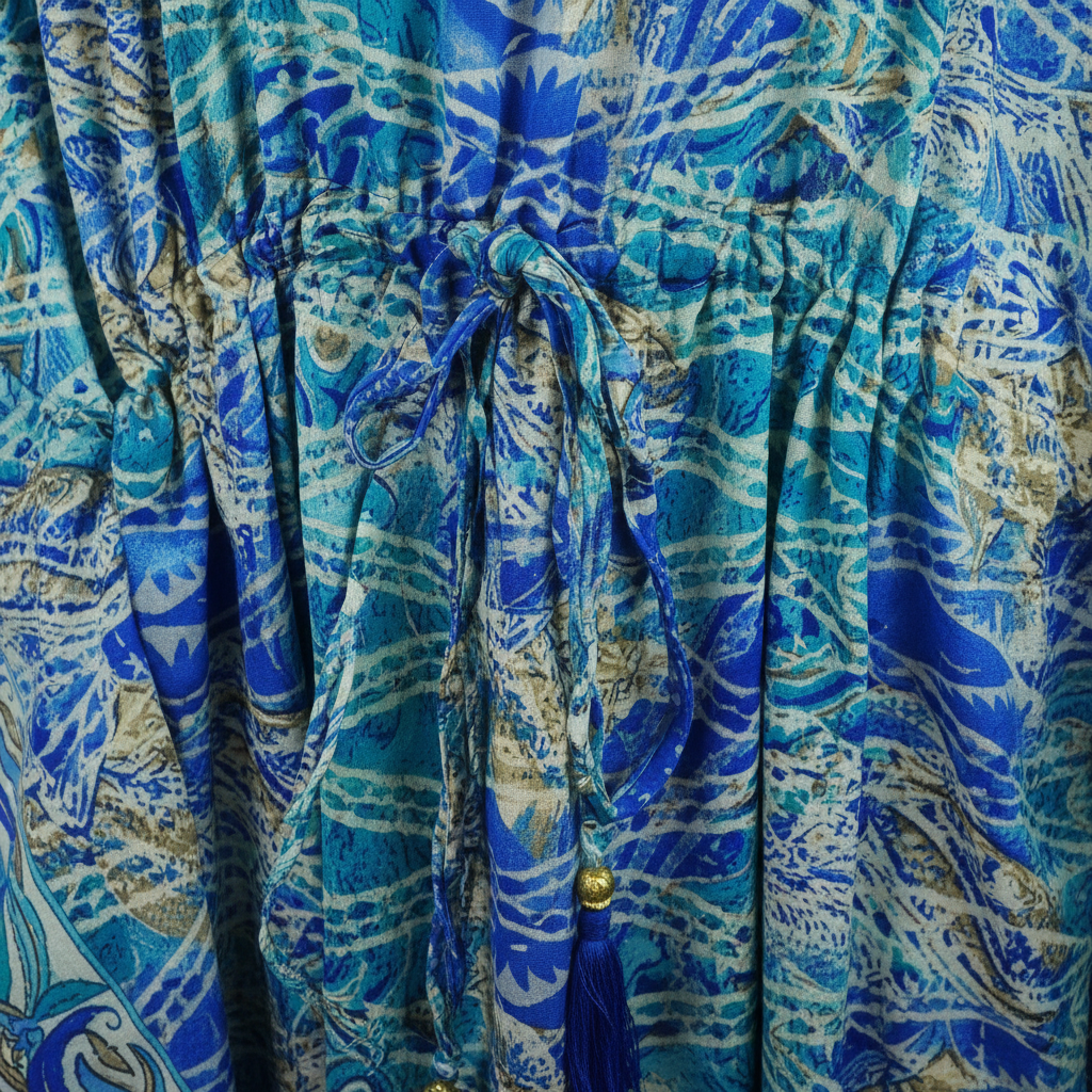 Boho Kaftan Blau Türkis Ozean Paisley – Detailbild Stoff
