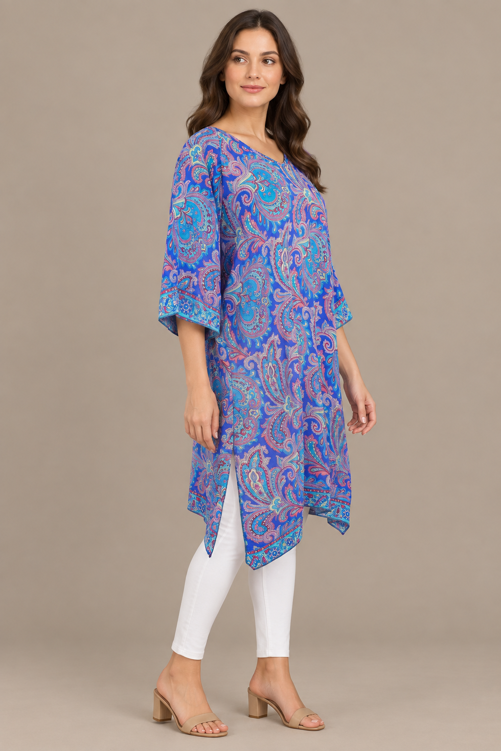 Boho Tunika Kobaltblau und Türkis – Seitenansicht