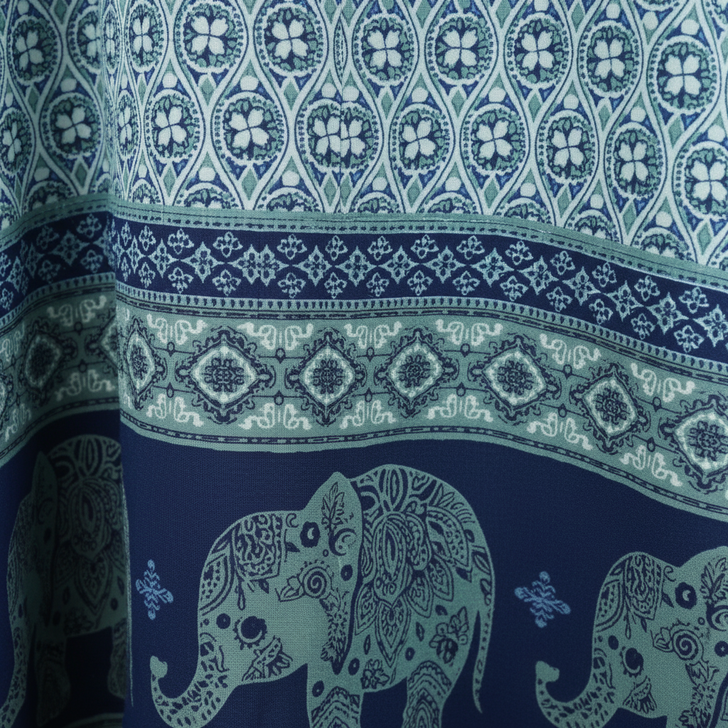 Sommerkleid Maya Blau – Elefanten-Detailshot